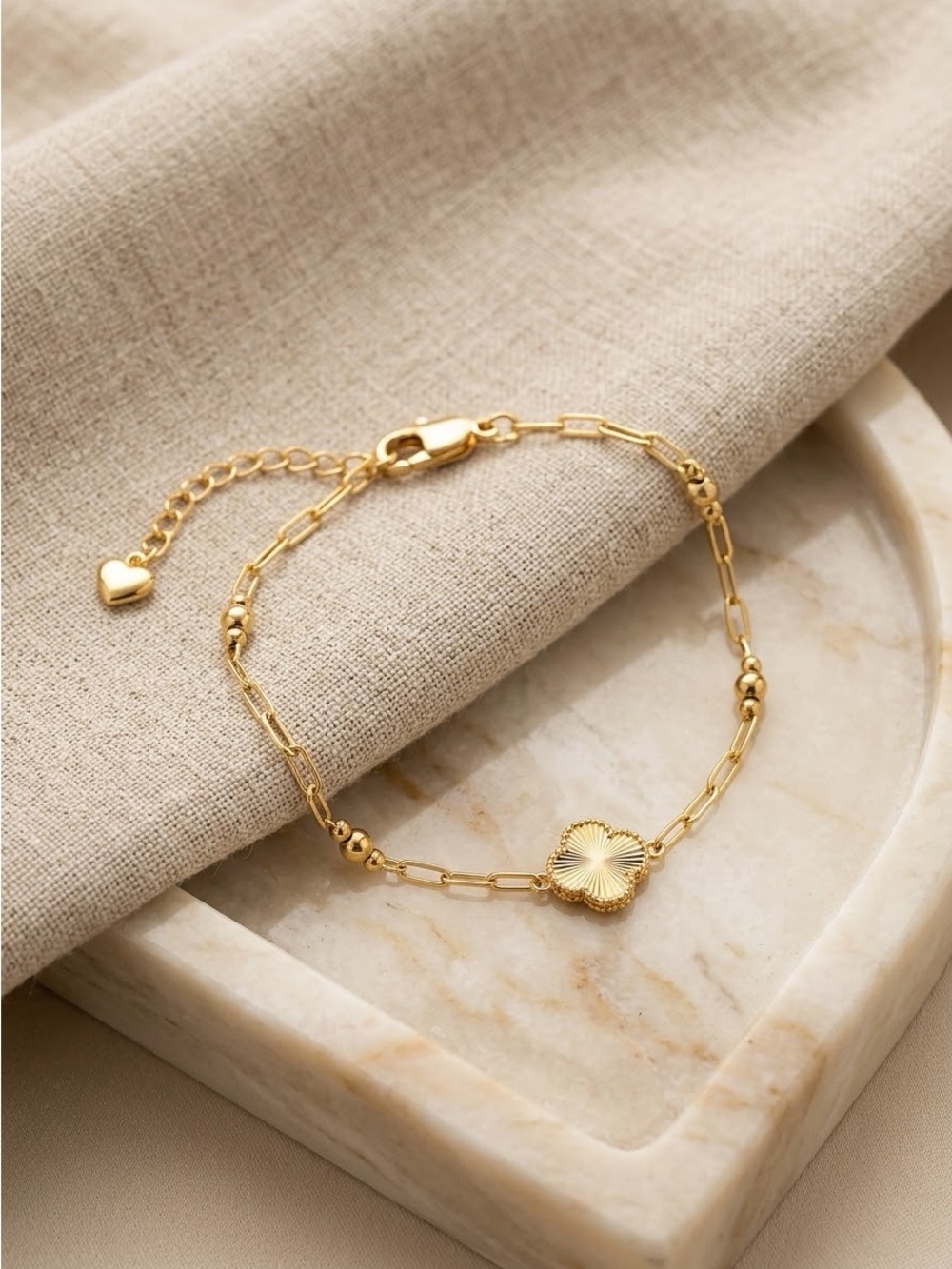 14K Gold Filled Clover Chain Bracelet - Women Jewelry. 6-8 Inches Adjustable